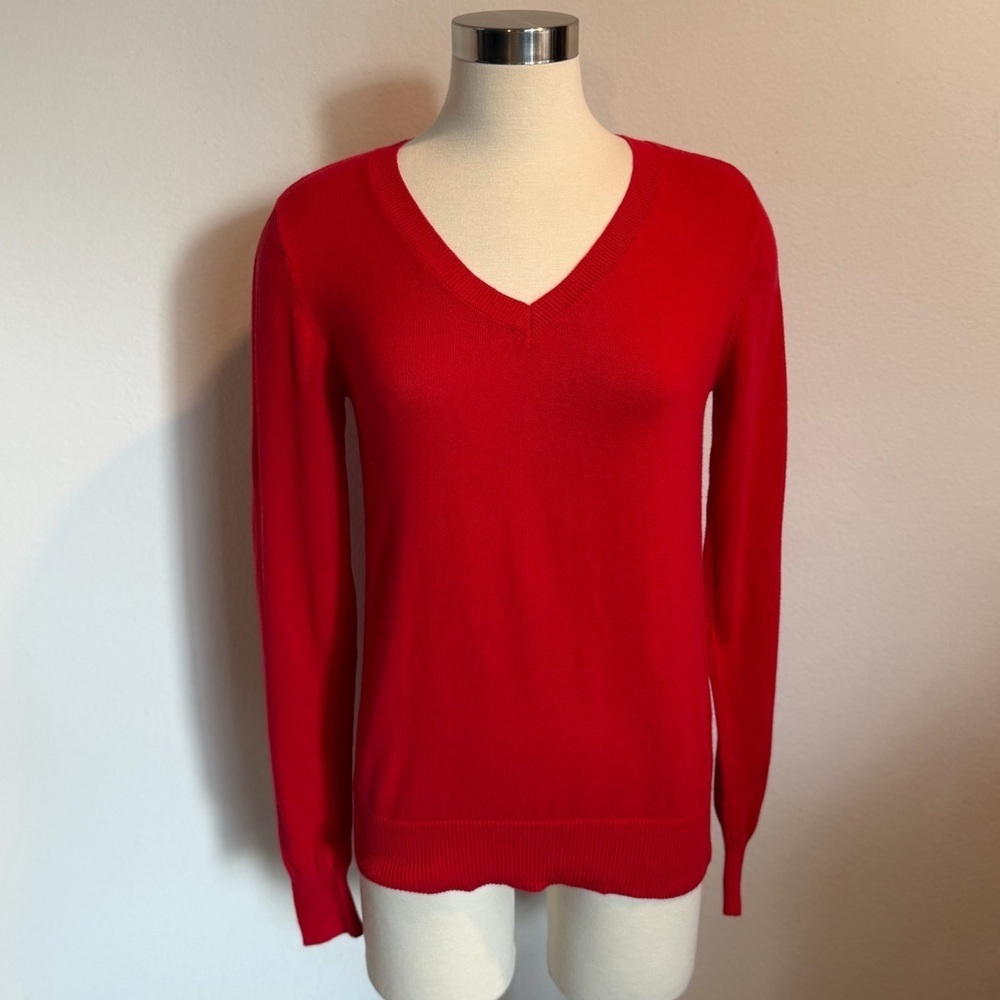 Red V-Neck Women's Sweater
